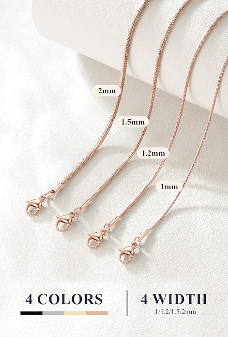 U7 Snake Necklace for Women 14K Gold Plated/Silver/Rose Gold/Black Chain Necklace Hypoallergenic, Stainless Steel Tiny Snake Chain Necklace 1/1.2/1.5/2MM, 14-30" Adjustable Minimalist Gift
