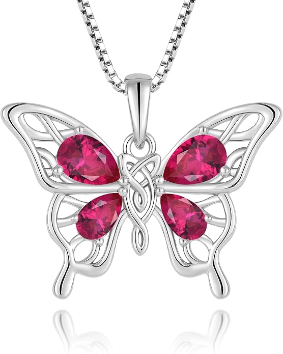 Butterfly Necklace 925 Sterling Silver Celtic Knot Pendant Teardrop Birthstone Twisted Jewelry for Women