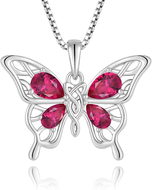 Butterfly Necklace 925 Sterling Silver Celtic Knot Pendant Teardrop Birthstone Twisted Jewelry for Women