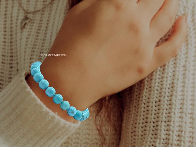 Amazing Gemstone Turquoise Bracelet for Women Men's Gifts - Protection Healing Crystal Bracelet - 8mm Gemstone Beaded Adjustable Bracelet