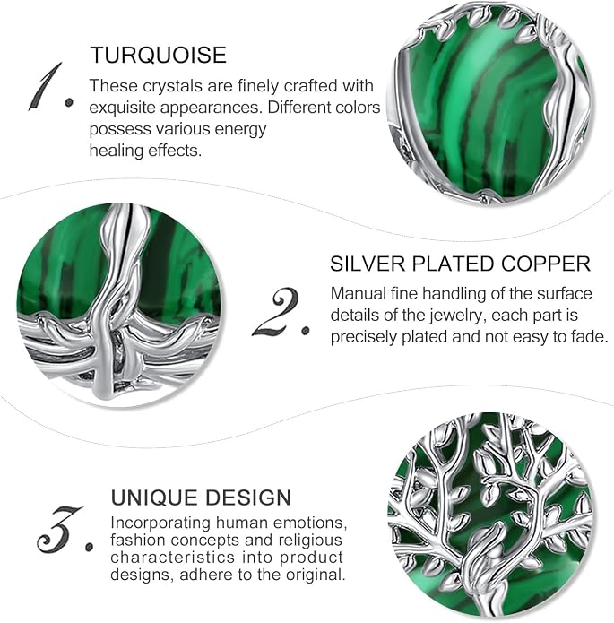 Vito Tree of Life Necklace for Women Men, Silver Plated Copper Teardrop Moonstone/Obsidian/Turquoise/Amethyst/Malachite Crystal Tree Necklace Protection Energy Amulet Jewelry Gift for Mom Wife, 20+2"