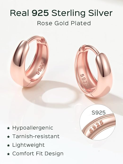 ChicSilver Solid 925 Sterling Silver Chunky Hoop Earrings for Women, Silver Small Thick Huggie Earrings Hypoallergenic Lightweight Silver Hoop Earrings for Sensitive Ears (8/10/12/14mm)