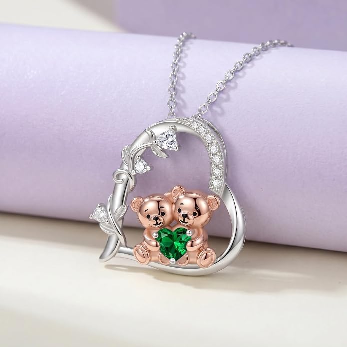 PELOVNY Teddy Bear Necklace for Women 925 Sterling Silver Bear/Highland Cow/Fox/Cat/Axolotl Birthstone Necklace Christmas Birthday Jewelry Gifts for Mom Daughter Wife Sister
