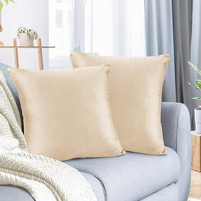 Nestl Throw Euro Pillow Covers, Cozy Velvet Decorative Pillow Covers 26 x 26 Inches, Soft Solid Couch Pillow Case for Sofa, Bed and Car, Set of 2 - Beige Cream