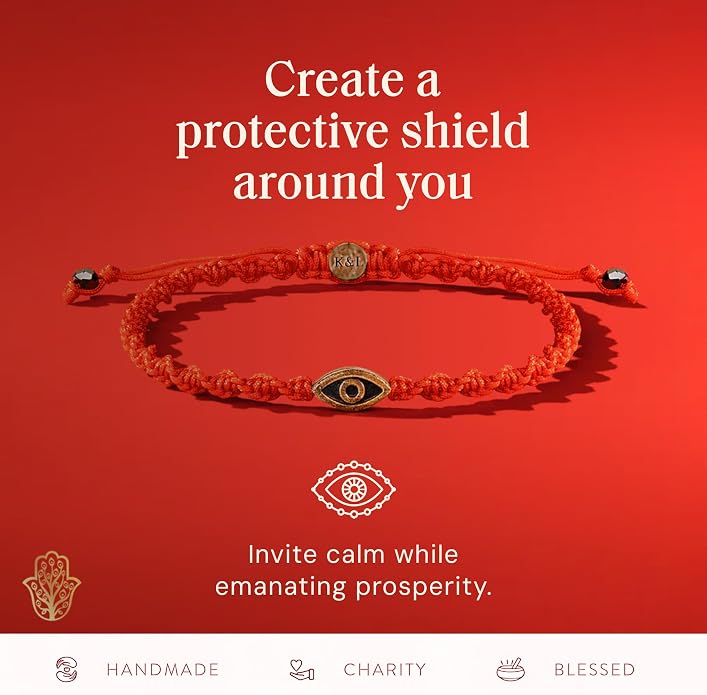 KARMA AND LUCK Guardian of Blessing, Men's Red String Bronze Charm Bracelet, Handmade in Bali for Protection, Adjustable Size