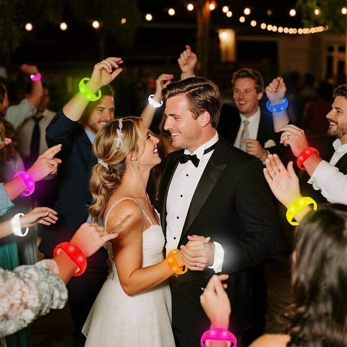 100 Pcs Sound Activated LED Glow Bracelets Light Up Bracelets for Adults Glow in the Dark Neon Birthday Party Favors