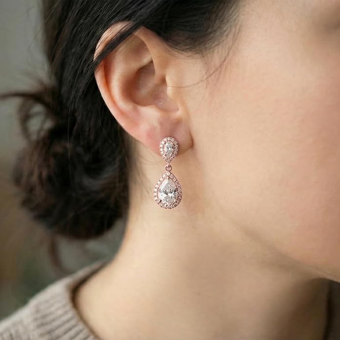 Mariell Cubic Zirconia Crystal Teardrop Dangle Bridal and Wedding Earrings, CZ Jewelry for Brides, Bridesmaids, Homecoming, Prom and Dressy Everyday Wear