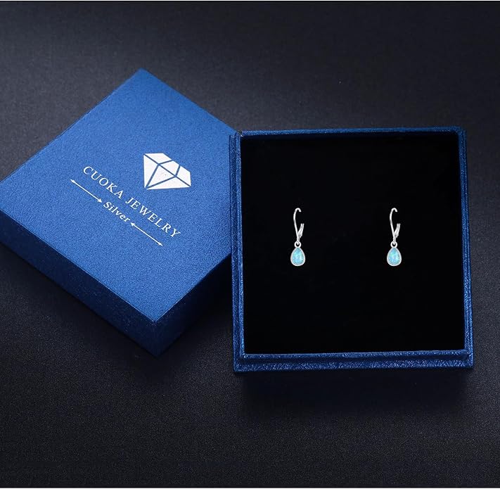 Teardrop Leverback Drop Dangly Earrings, 925 Sterling Silver with Opal/Moonstone Hypoallegenic for Sensitive Ears Jewelry Gift for Women Girlfriend with Gift Box