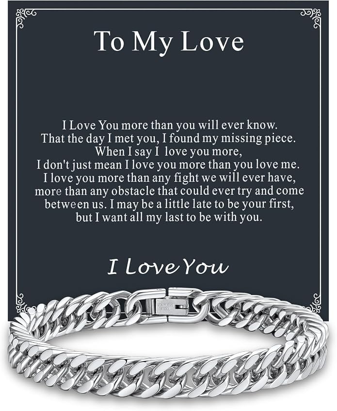 Supcare Unique Anniversary Birthday Valentines Fathers Day Stainless Steel Cuban Link Bracelets for Men Him, To My Man Dad Husband Love Always Remember Wrist Chain Bracelet Jewelry Gifts