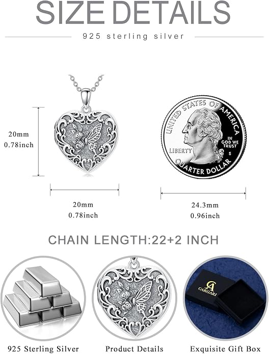 Locket Pendant Necklace for Women, 925 Sterling Silver Dainty Photo Necklace, Christmas Valentine's Day Mother's Day Memorial Jewelry Gifts (With Gift box)