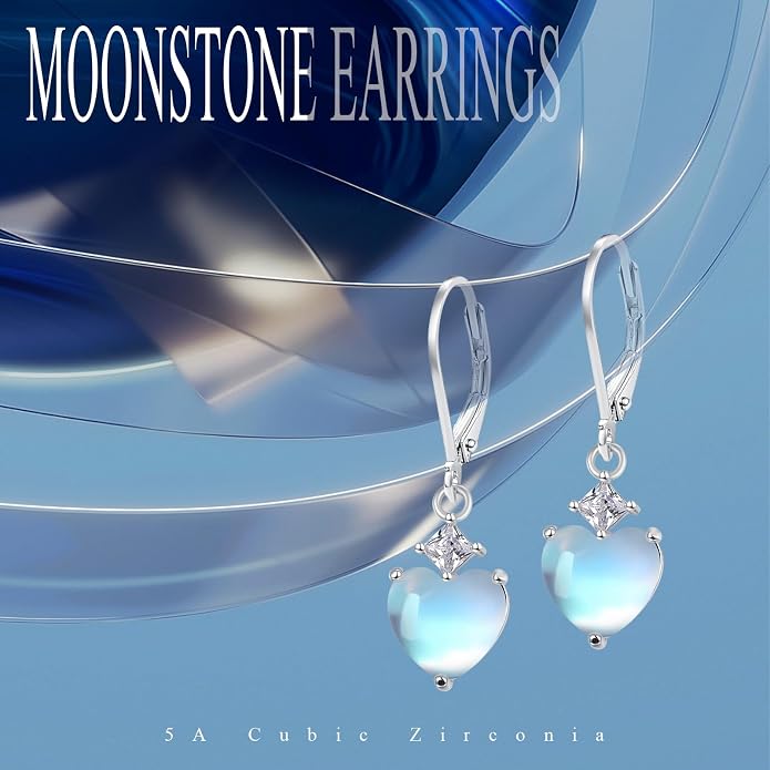Teardrop Leverback Drop Dangly Earrings, 925 Sterling Silver with Opal/Moonstone Hypoallegenic for Sensitive Ears Jewelry Gift for Women Girlfriend with Gift Box