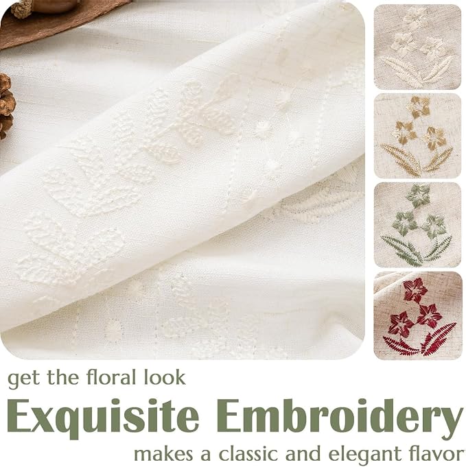 jinchan Floral Linen Curtains 84 Inch Farmhouse Back Tab 2 Panels White | Embroidered curtains,boho curtains,living room,bedroom,light filtering,privacy,flower patterned drapes,window treatment