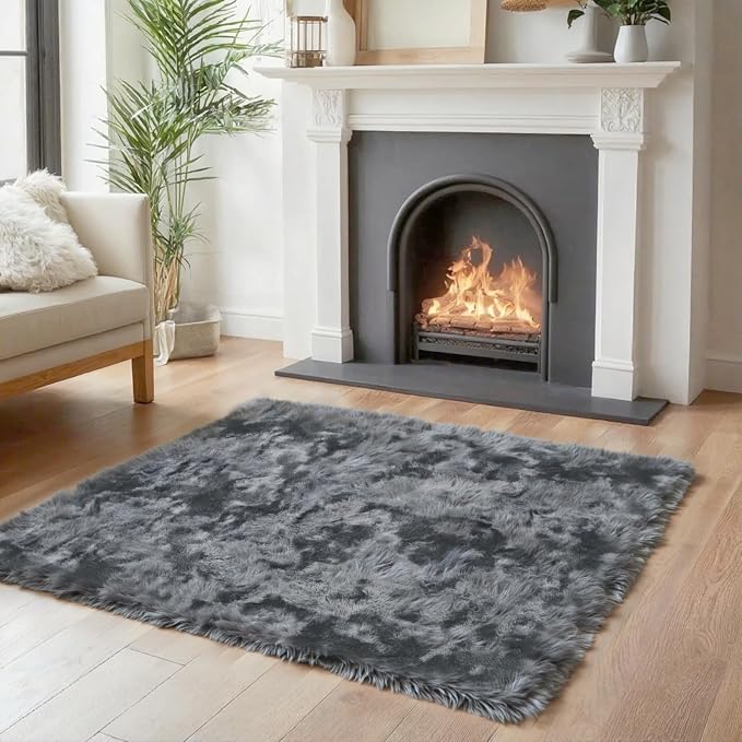 Small Rug Throw Rugs for Bedroom, Mini Area Rug, Fluffy Grey Carpet, Affordable Door Entryway Indoor Inside Front Entrance Dog 2x3 Mat, Home Decor Aesthetic(2 x 3, Dark Grey Tie-Dyed)
