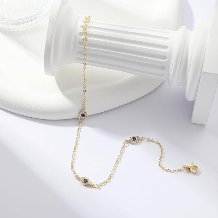 Silver/Gold Anklets for Women, Sterling Silver Evil Eye Ankle Bracelets for Women Trendy Dainty Waterproof Anklets Set Adjustable Layered Anklet Bracelets for Women Silver Jewelry Gift