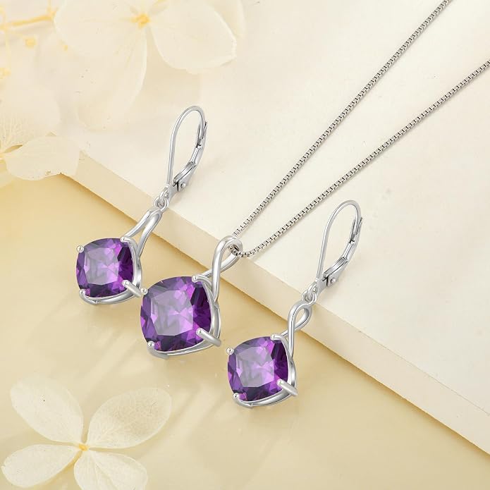 Square Cut Birthstone Necklace for Women Hypoallerg 925 Sterling Silver Cubic Zirconia Necklace Simple Jewelry for Her