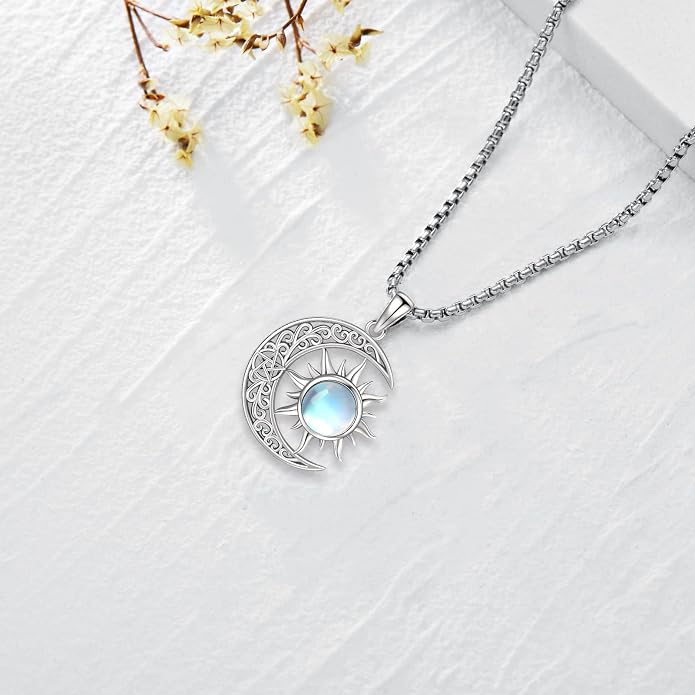 Pentagram Necklace Sterling Silver Triple Moon Goddess/Celtic Knot Witches Knot/Ankh/Sun and Moon/Hecate/Lilith/Santa Muerte/Tetragrammaton Pendant Necklace Pagan Wiccan Magic Egyptian Amulet Jewelry for Women Men