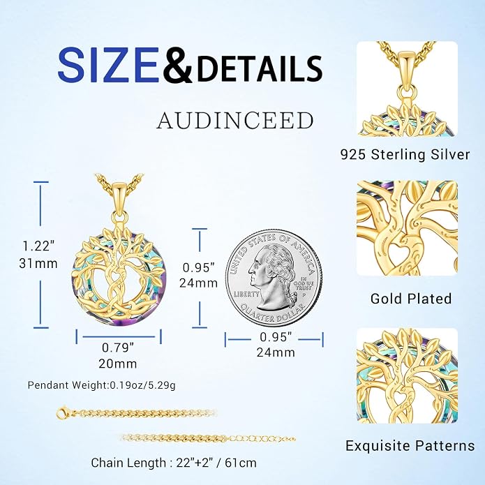 Tree of Life Necklace for Women 925 Sterling Silver Family Tree of Life Pendant with Austrian Crystal 22 Inches Chain