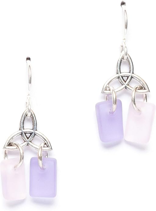 Sea Glass Celtic Knot Earrings - Sterling Drop Beach Earrings for Women by EcoSeaCo, using recycled and sustainable material. Handmade in the USA