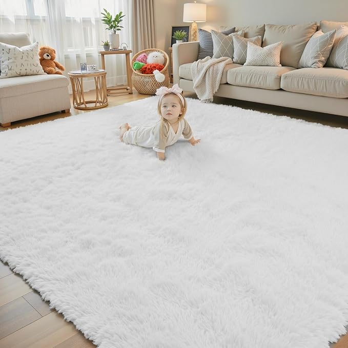 Fluffy Rug Shag Area Rug,White 3x5 Area Rugs for Bedroom | Non-Slip Small Soft Bedside Rug for Entryway,Living Room and Home Office