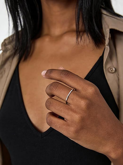 FOCALOOK 28 PCS Knuckle Ring Set 1MM Stainless Steel Women's Thin Plain Band Stacking Midi Finger Rings Set Comfort Fit Silver/Black/Gold/Rose Tone Size 4-10