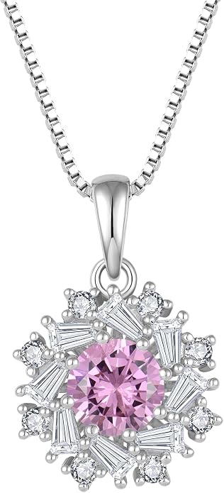 Birthstone Necklace 925 Sterling Silver Round 5A Cubic Zirconia Pendant Necklace Jewelry Birthday Gifts for Women