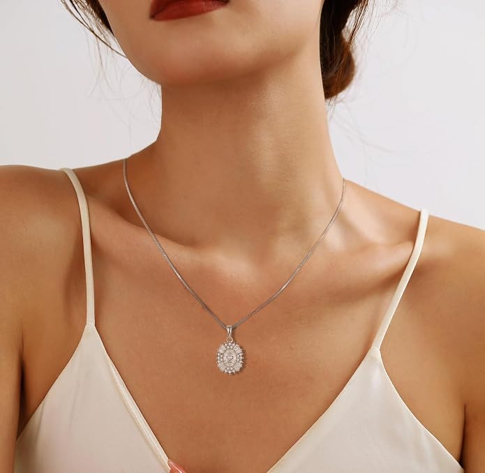 Birthstone Necklace 925 Sterling Silver Oval 5A Cubic Zirconia Pendant Necklace Jewelry Birthday Gifts for Women