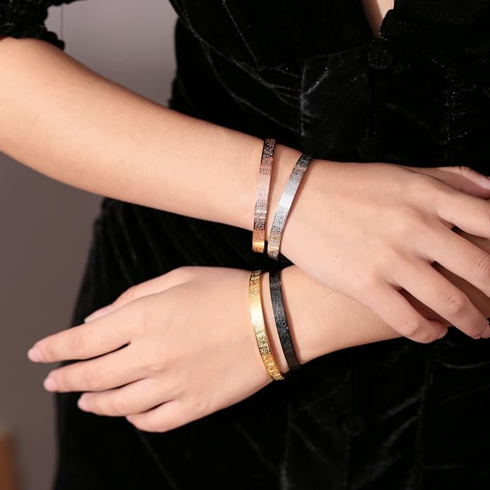Qitian Islamic Jewelry Gifts for Women Allah Gold Bangles Bracelets Ayatul Kursi Arabic Cuff Bracelet for Women Men Islam Eid Ramadan New Year Gifts