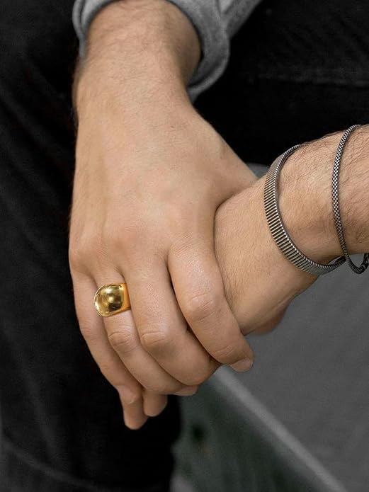 GOLDCHIC JEWELRY Chunky Dome Ring for Women, Stainless Steel Bold Stacking Croissant Statement Ring For Men (Size 7-12, Custom)
