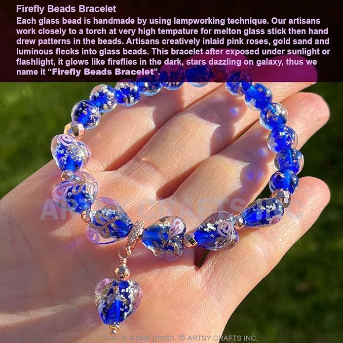 ARTSY Crafts Glow in the Dark Heart Shaped Glass Bead Bracelets & Necklaces, Handmade in USA
