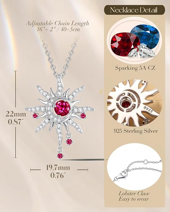 FANCIME Soluna Nexus Necklace for Women Sterling Silver Moon Jewelry Sun Pendant Fine Jewelry Gemstone Birthday Mothers Day Gifts for Wife
