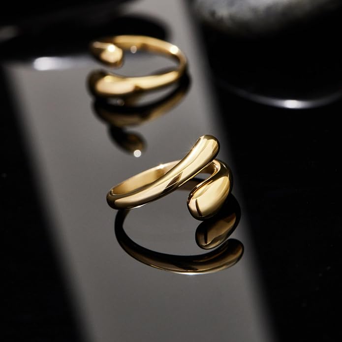 Non Tarnish Gold Chunky Rings for Women, 14K Gold Plated Statement Dome Rings Stacking Silver, Adjustable Mens Eternity Wedding Band Mixed Metal Jewelry Size 3-13