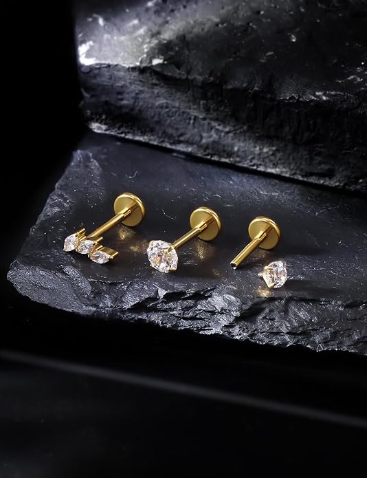 20G 18G 16G Astm F136 Titanium Internal Thread Flat Back Earrings Nose Studs Tragus Forward Helix Conch Cartilage Lobe Earring Stud Medusa Labret Monroe Lip Ring Piercing Jewelry For Women Men