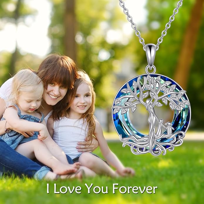 ONEFINITY Tree of Life Necklace for Women Sterling Silver Abalone Shell Crystal Tree of Life Pendant Necklace Family Tree Jewelry for Mom Daughter Sister Girls Christmas Gifts