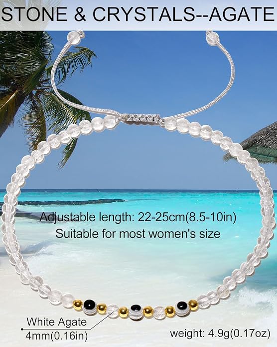 Evil Eye Ankle Bracelets for Women Beads Anklets Beach Accessiory Gemstone Healing Crystal Adjustable