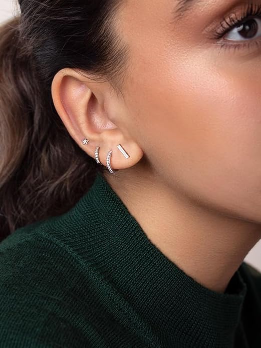 FindChic Hypoallergenic Sterling Silver Small Bar/Heart/Dot/Triangle/Butterfly/Lightning Studs Earrings Minimalist Geometric Jewelry Valentine Gifts for Women Men Girls, with Gift Box