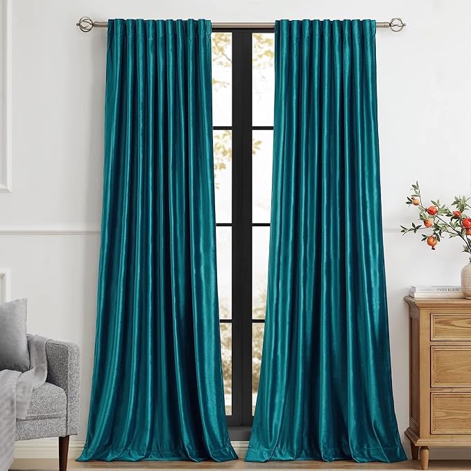 Teal Velvet Curtains 120 inch Long for Living Room,Luxury 2 Panels Room Darkening Rod Pocket Back Tab Curtain Bluish Green Elegant Thermal Insulated Soundproof Decorative Window Drapes for Bedroom