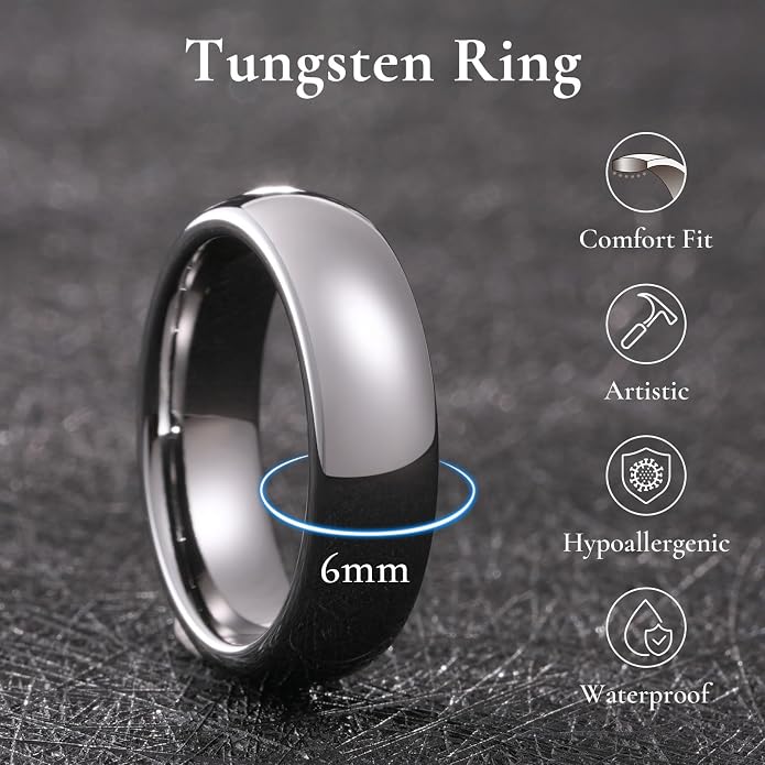 King Will Tungsten Carbide Wedding Band for Men Women Promise Rings for Couples Domed High Polish