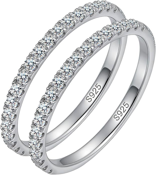 WES 1.5/1.8/2.0mm Moissanite Wedding Band - 925 Sterling Silver Half Eternity Round Stackable Moissanite Engagement Rings Anniversary Wedding Rings for Women, Size 4-11