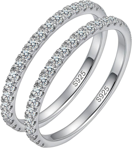 WES 1.5/1.8/2.0mm Moissanite Wedding Band - 925 Sterling Silver Half Eternity Round Stackable Moissanite Engagement Rings Anniversary Wedding Rings for Women, Size 4-11
