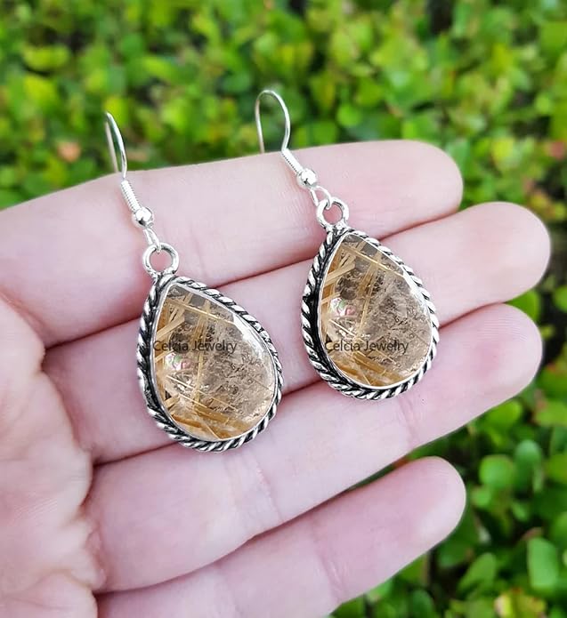 Pure 925 Sterling Silver Dangle Drop Earrings for Women, Pear Gemstone Handcrafted Earrings for Women & Girl ('Amethyst)