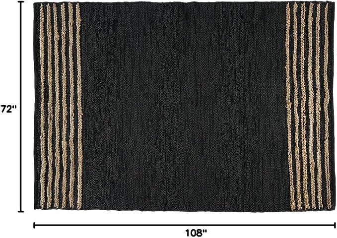 GRUHUM Black Jute Area Rug 6x9 ft Natural Fiber Rectangular Black Leather Handwoven Boho Farmhouse Soft Braided Rustic Vintage Eco Friendly Rugs Indoor Living Room Bedroom Kitchen Hallways 6x9ft Large