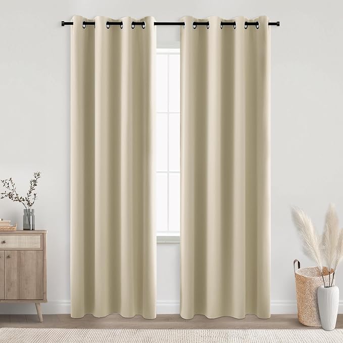 KOUFALL Beige Curtains Blackout 70-80% Black Out Curtains 84 Inch Long for Living Room Bedroom