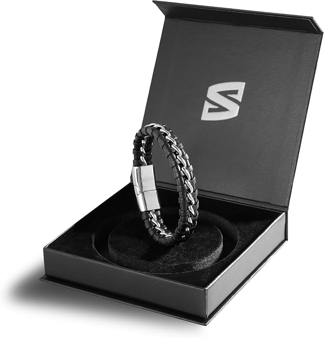 SERASAR Premium Leather Bracelet Men | Stainless Steel Magnetic Clasp | Three Colors | Jewelry Box Included
