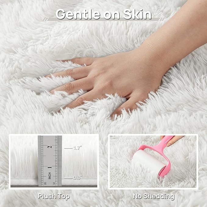 Deerhoo Large Shag Area Rugs 8 x 10, Plush Fuzzy Rugs for Living Room, Ultra Soft Fluffy Furry Rug for Bedroom, Indoor Carpet Nursery Rugs for Kids Room Home Decor, White