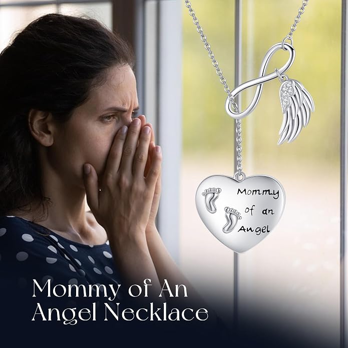 Mother Necklaces Sterling Silver Mom/Mommy of an Angel/Mom Thor Hammer/Heart Footprint Pendant Birthday Mothers Day Jewelry for Women
