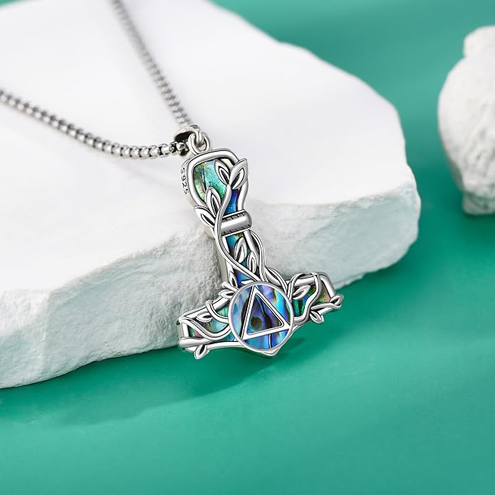 Sobriety Alcoholics Anonymous Necklace Sterling Silver AA Thors Hammer/Moon Pendant Recovery Symbol Jewelry for Women Her