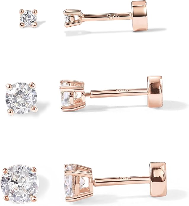 PAVOI 14K Gold Plated Solid 925 Sterling Silver Post Cubic Zirconia Stud Flat Back Earrings for Women | Cartilage Earring | Helix Piercing Jewelry | Small Stud Earrings for Women