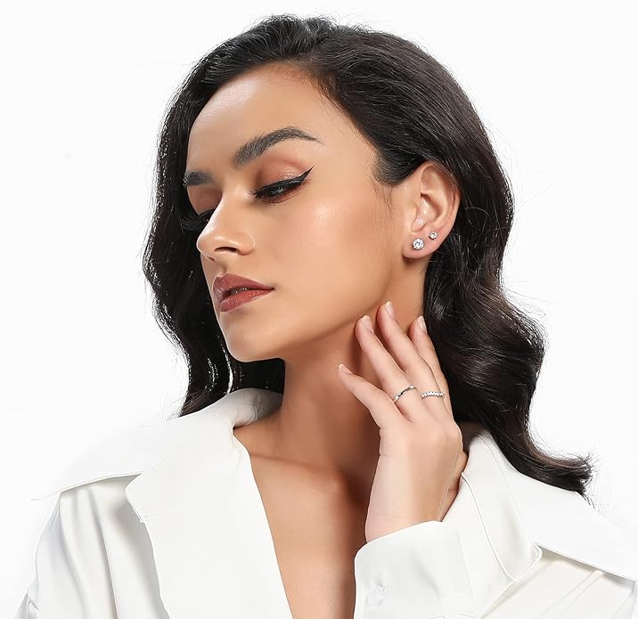 6 Pairs 14K Yellow Gold Plated Round Cut Clear Cubic Zirconia Stud Earring Pack