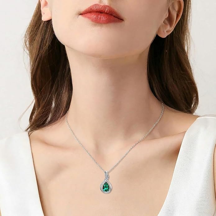 Teardrop Necklace 925 Sterling Silver Birthstone Necklace for Women Pendant Infinity Love Anniversary Birthday Jewelry Gifts for Mom Her Wife