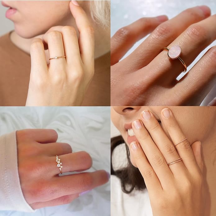 RLMOON 8-12PCS 14K Gold Ring Set for Women Non Tarnish Dainty Silver Rose Gold Thumb Stackable Stacking Rings Heart CZ Pinky Rings Plain Band Size 4-12